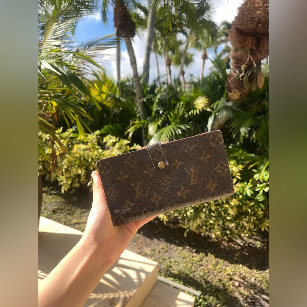 Louis Vuitton Monogram Brown French Kisslock Long Wallet AUTHENTIC
